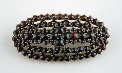 Antique Vintage Austrian Bohemian Gilt Silver Garnet Brooch Pin - Fox Jewellery