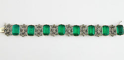 Fine Antique Edwardian Green & White Paste Silver Bracelet - Fox Jewellery