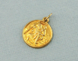 Vintage 9ct Solid Gold Round St Christopher Pendant - Charm - 1963 - Fox Jewellery