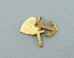 Vintage 9ct Yellow Gold Hope, Faith, Charity Charm - Pendant - 1972 - Fox Jewellery