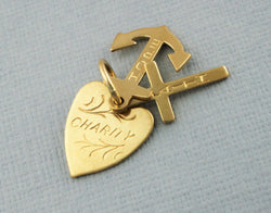 Vintage 9ct Yellow Gold Hope, Faith, Charity Charm - Pendant - 1972 - Fox Jewellery