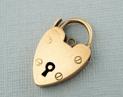 Antique 9ct Yellow Gold Heart Padlock Clasp / Charm / Pendant - Fox Jewellery