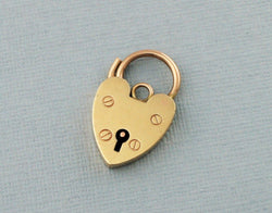 Vintage 9ct Yellow Gold Heart Padlock Clasp Pendant | Charm - Fox Jewellery