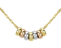 9ct Gold Yellow, White & Rose Gold 7 Mini Lucky Rings Pendant Necklace - Fox Jewellery