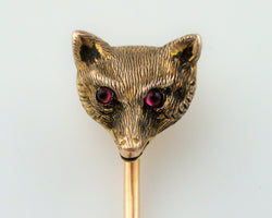 Fine Antique Yellow Gold & Ruby Fox Head Stick Pin - Fox Jewellery
