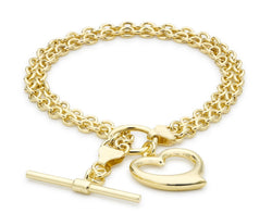 9ct Yellow Gold Heart & T-Bar Belcher Bracelet 19cm/7.5" - Fox Jewellery