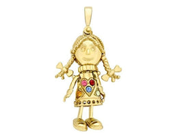 9ct Yellow Gold Multi-coloured CZ Rag Doll Charm Pendant - Fox Jewellery