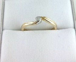 New 9ct Yellow & White Gold Diamond Solitare Ring - Size M1/2 - Fox Jewellery