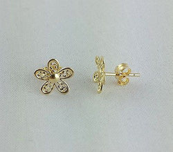 New 9ct Yellow Gold Filigree Flower Stud Earrings - Fox Jewellery