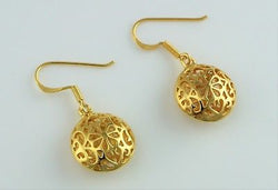 New Gold Plated 925 Stering Silver Filigree Round Drop / Dangle Earrings - Fox Jewellery