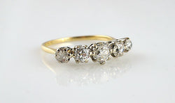 Stunning Antique 1.00ct Diamond 18ct Yellow Gold & Platinum 5 Stone Ring - Q 1/2 - Fox Jewellery