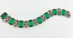 Fine Antique Edwardian Green & White Paste Silver Bracelet - Fox Jewellery
