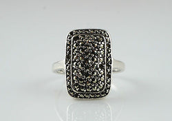 Vintage Sterling Solid Silver Marcasite Ring - Size L 1/2 - Fox Jewellery
