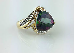 9ct Yellow Gold Mystic Topaz & Diamond Cocktail Ring  - Size N - Fox Jewellery