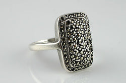 Vintage Sterling Solid Silver Marcasite Ring - Size L 1/2 - Fox Jewellery