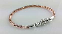 Rose Gold Plated 925 Sterling Silver Stretch Mesh Bracelet with Crystal Ball - Fox Jewellery