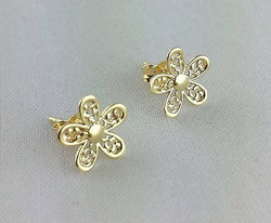 New 9ct Yellow Gold Filigree Flower Stud Earrings - Fox Jewellery