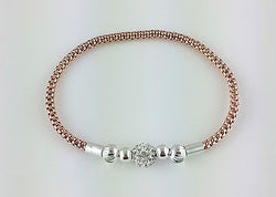 Rose Gold Plated 925 Sterling Silver Stretch Mesh Bracelet with Crystal Ball - Fox Jewellery