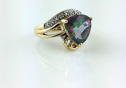 9ct Yellow Gold Mystic Topaz & Diamond Cocktail Ring  - Size N - Fox Jewellery