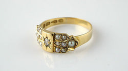 Antique Victorian 18ct Yellow Gold Pearl & Diamond Cluster Ring - 1883/Chester - Fox Jewellery