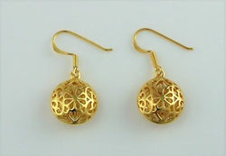 New Gold Plated 925 Stering Silver Filigree Round Drop / Dangle Earrings - Fox Jewellery