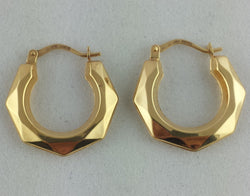 New 9ct Yellow Gold Patterned Creole Hoop Earrings - Fox Jewellery