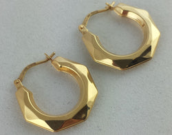 New 9ct Yellow Gold Patterned Creole Hoop Earrings - Fox Jewellery