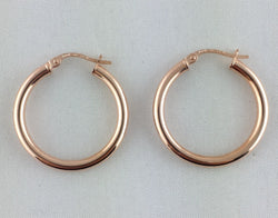 9ct Rose Gold Round Tube Hoop Earrings 25mm - Fox Jewellery