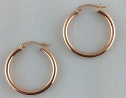 9ct Rose Gold Round Tube Hoop Earrings 25mm - Fox Jewellery