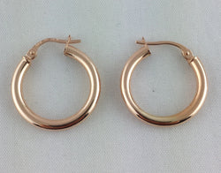 9ct Rose Gold Round Tube Hoop Earrings 20mm - Fox Jewellery