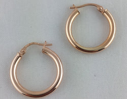9ct Rose Gold Round Tube Hoop Earrings 20mm - Fox Jewellery