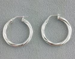 925 Sterling Silver Twisted Hoop Earrings 26mm - Fox Jewellery
