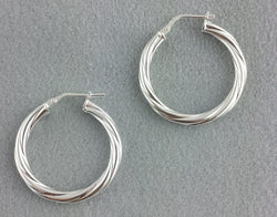 925 Sterling Silver Twisted Hoop Earrings 26mm - Fox Jewellery