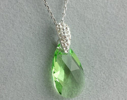 925 Sterling Silver Green Crystal Pendant with Sterling Silver Chain - Fox Jewellery