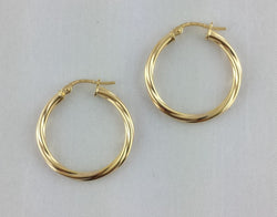 9ct Yellow Gold Twisted Hoop Earrings 25mm - Fox Jewellery
