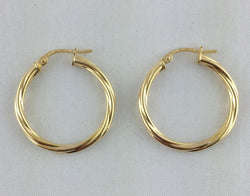 9ct Yellow Gold Twisted Hoop Earrings 25mm - Fox Jewellery