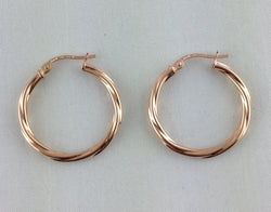 New 9ct Rose Gold Twisted Hoop Earrings - Fox Jewellery