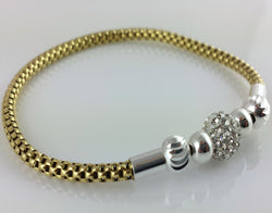 Gold Plated 925 Sterling Silver Mesh Bracelet Crystal Ball - Fox Jewellery