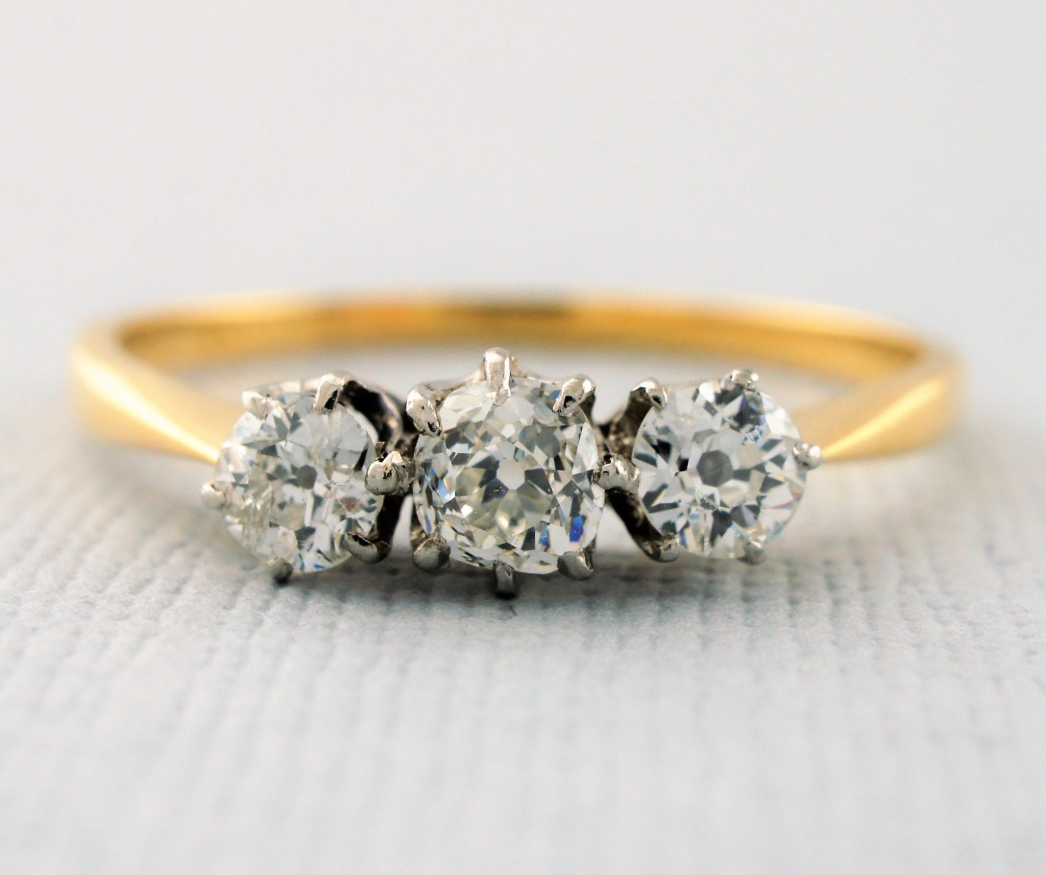 Fine Antique 18ct Yellow Gold Three Stone Diamond Ring | Fox Jewellery