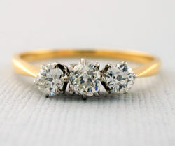 Fine Antique 18ct Yellow Gold Three Stone Diamond Ring - Fox Jewellery