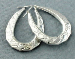 925 Sterling Silver Victorian Style Large Oval Creole Earrings - Fox Jewellery