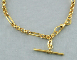 9ct Yellow Gold T-Bar  Figaro Belcher Chain Bracelet 7.5 Inch - Fox Jewellery