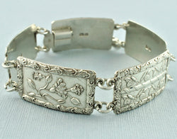 Vintage 925 Sterling Silver Bar Design Link Bracelet 7" Hallmarked - 1945 - Fox Jewellery