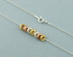 925 Sterling Silver, Yellow, Rose Gold Plated Mini Lucky Rings Pendant Dainty Necklace - Fox Jewellery