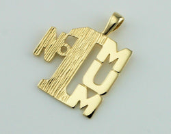 9ct Solid Gold "No1 Mum" Pendant - Charm - Fox Jewellery