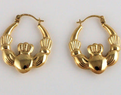 9ct Yellow Gold Claddagh Creole Earrings - Fox Jewellery