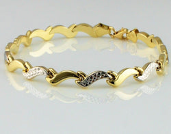 9ct Yellow & White Gold Diamond Cut Wave Link Bracelet  7.5" - Fox Jewellery