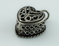 Vintage Sterling Silver Filigree Heart Shape Opening Ring Box Charm / Pendant - Fox Jewellery