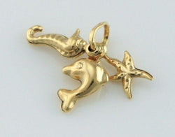 9ct Gold Yellow Seaside Beach Pendant - Dolphin, Starfish & Seahorse - Fox Jewellery