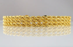 9ct Yellow Gold Three Strand Rope Bracelet 18cm / 7 inch - Fox Jewellery